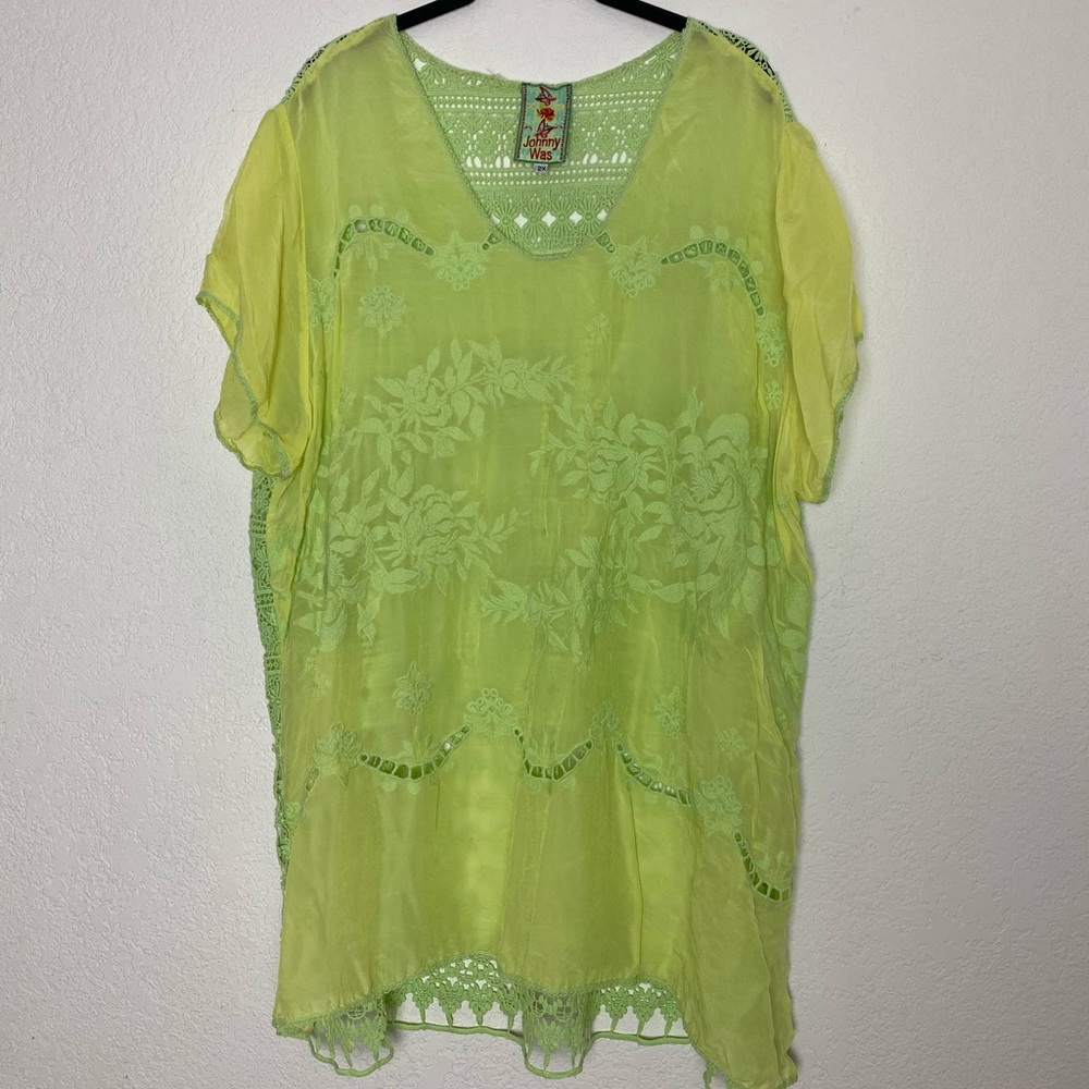 Johnny Was Lime Green Crochet Tunic